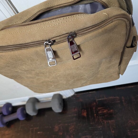 Olive Green Canvas Messenger Bag Laptop Shoulder Bag Durable Crossbody for Men - Picture 8 of 13